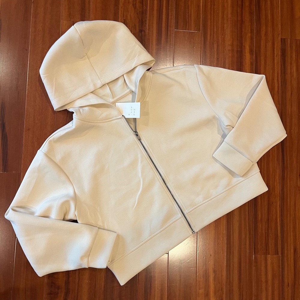 A New Day‎ Scuba Hoodie Sweatshirt Cream Zip Up Long Sleeve New NWT Size Large